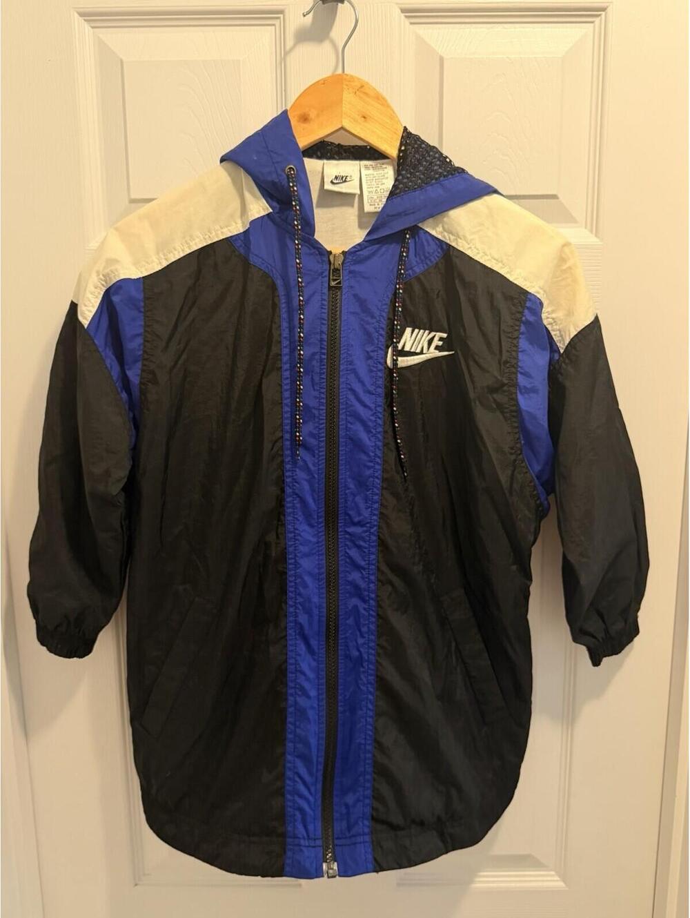 Vintage Nike Jacket Youth Small Blue Hooded Full Zip Windbreaker 90s Swoosh